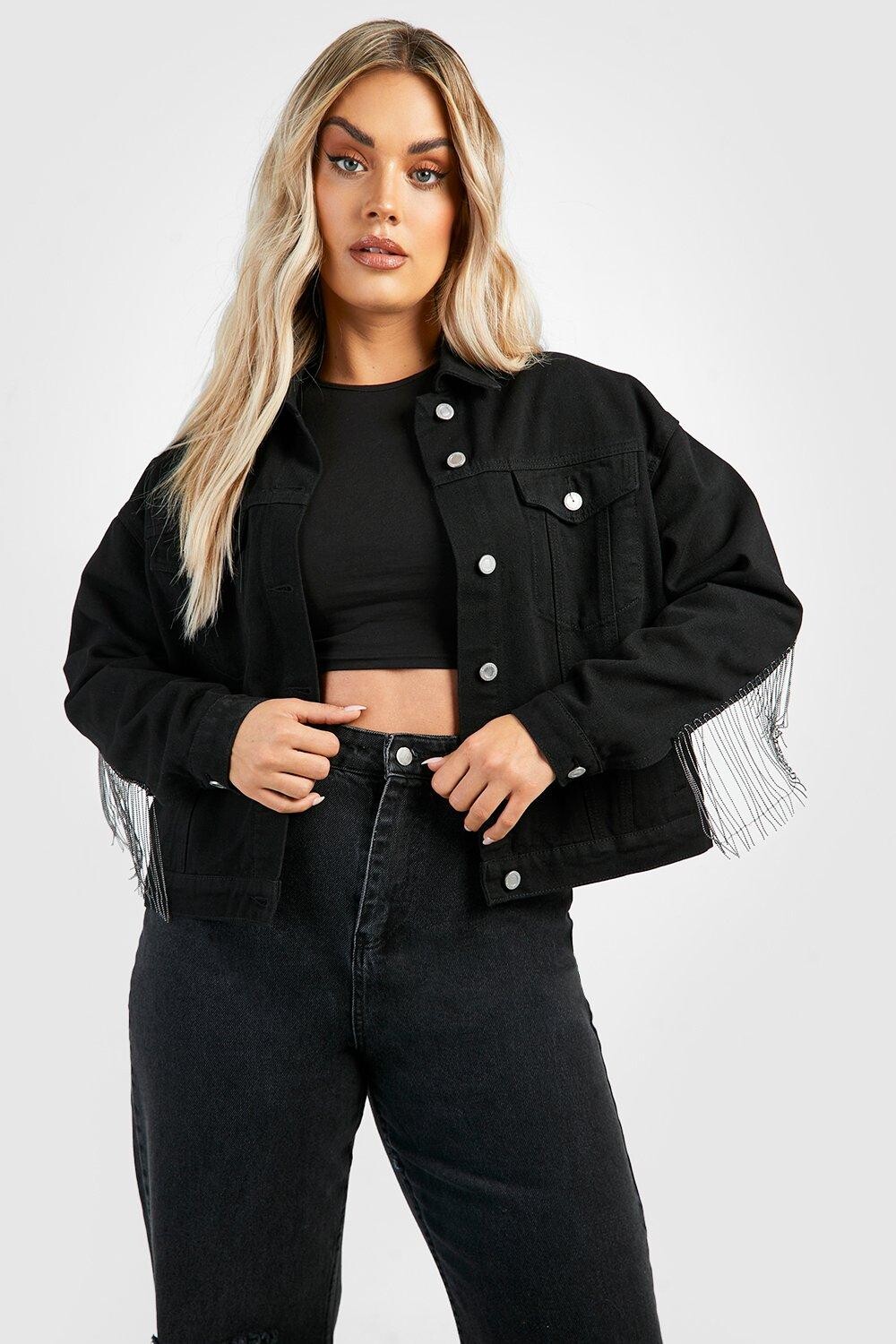 Джинсовая куртка plus с кистками Boohoo, черный