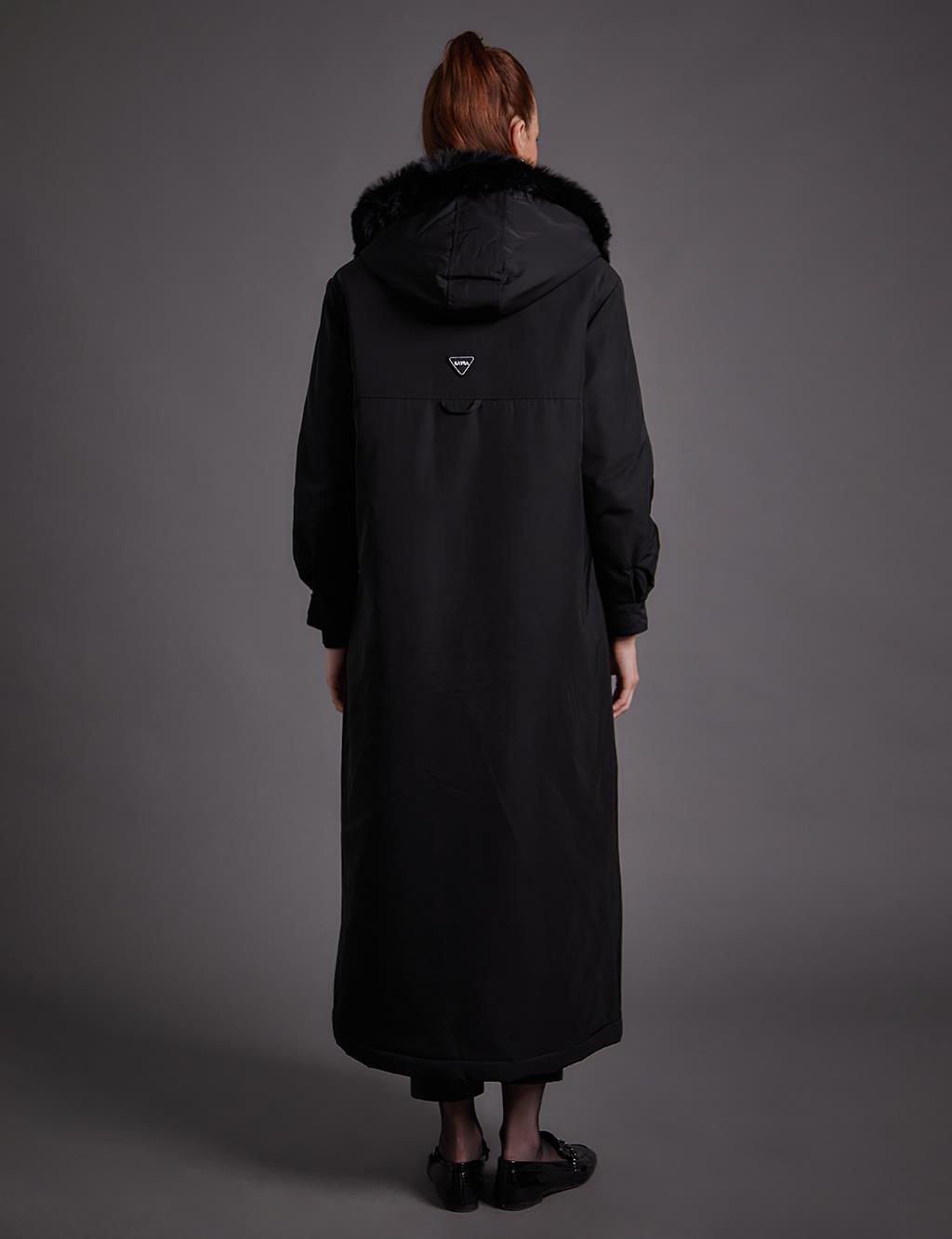 Пальто из искусственного меха со съемным капюшоном, черное Kayra черное пальто из искусственного меха weekday lilith