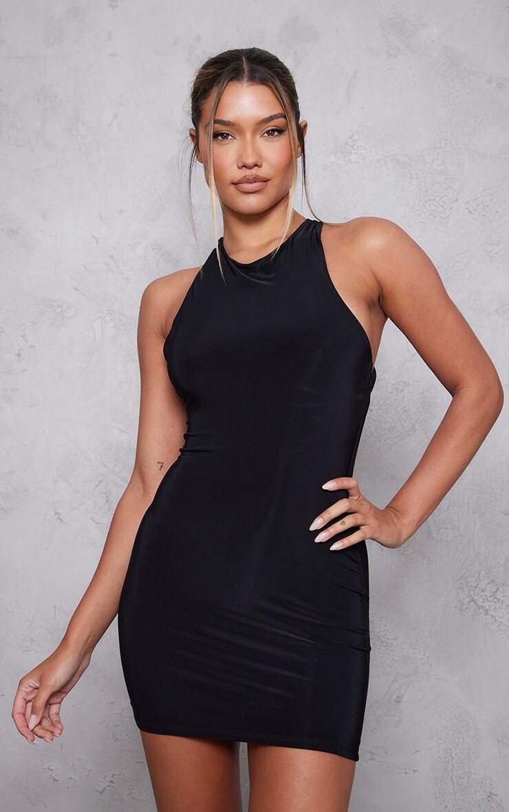 

PrettyLittleThing Черное обтягивающее платье с узлом сзади и облегающим силуэтом