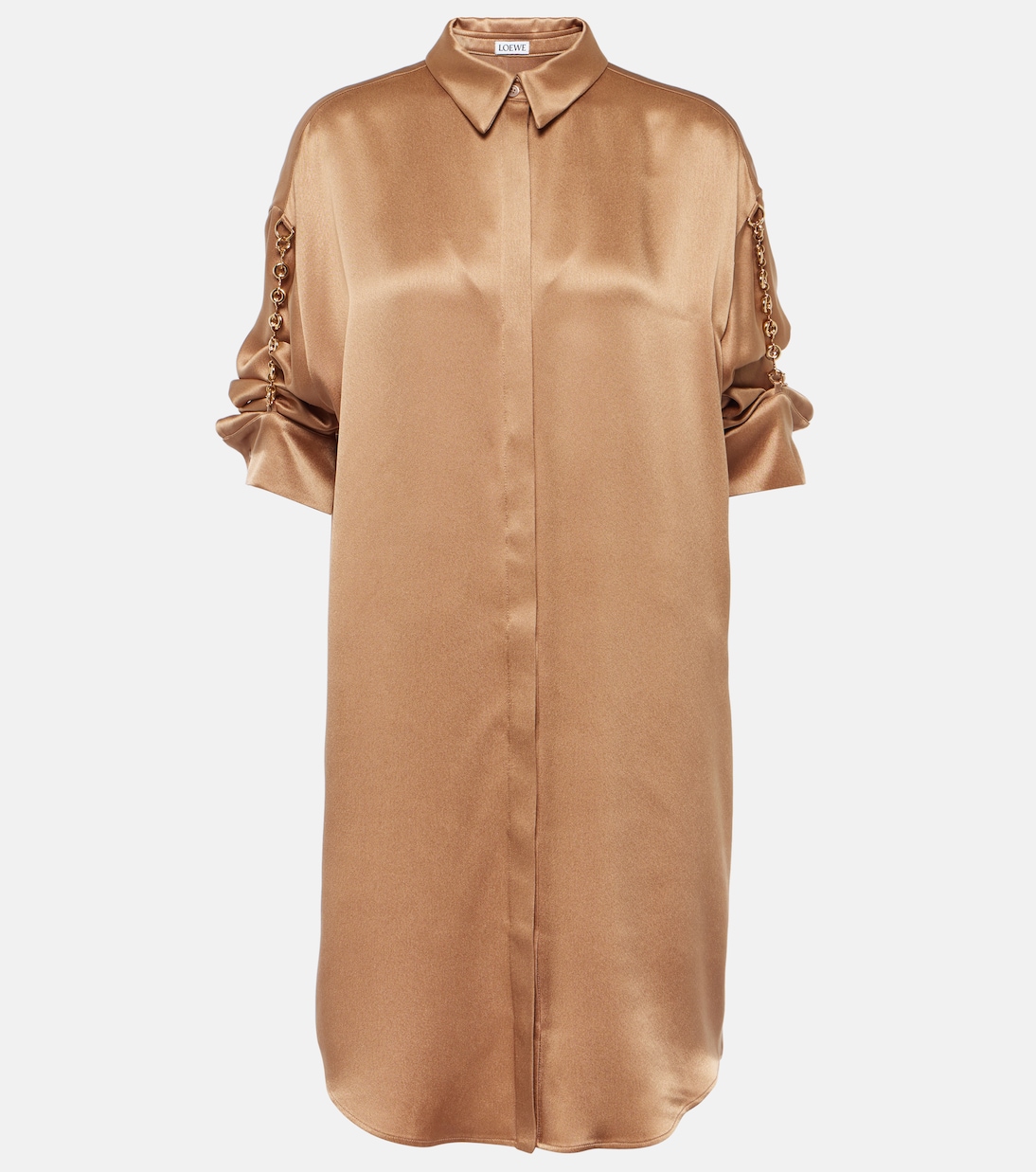Платье-рубашка из шелкового атласа с цепочкой Loewe, коричневый