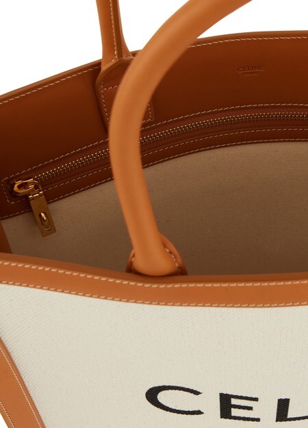 

Вертикальные кабины Celine из холста с принтом Celine и телячьей кожи Celine