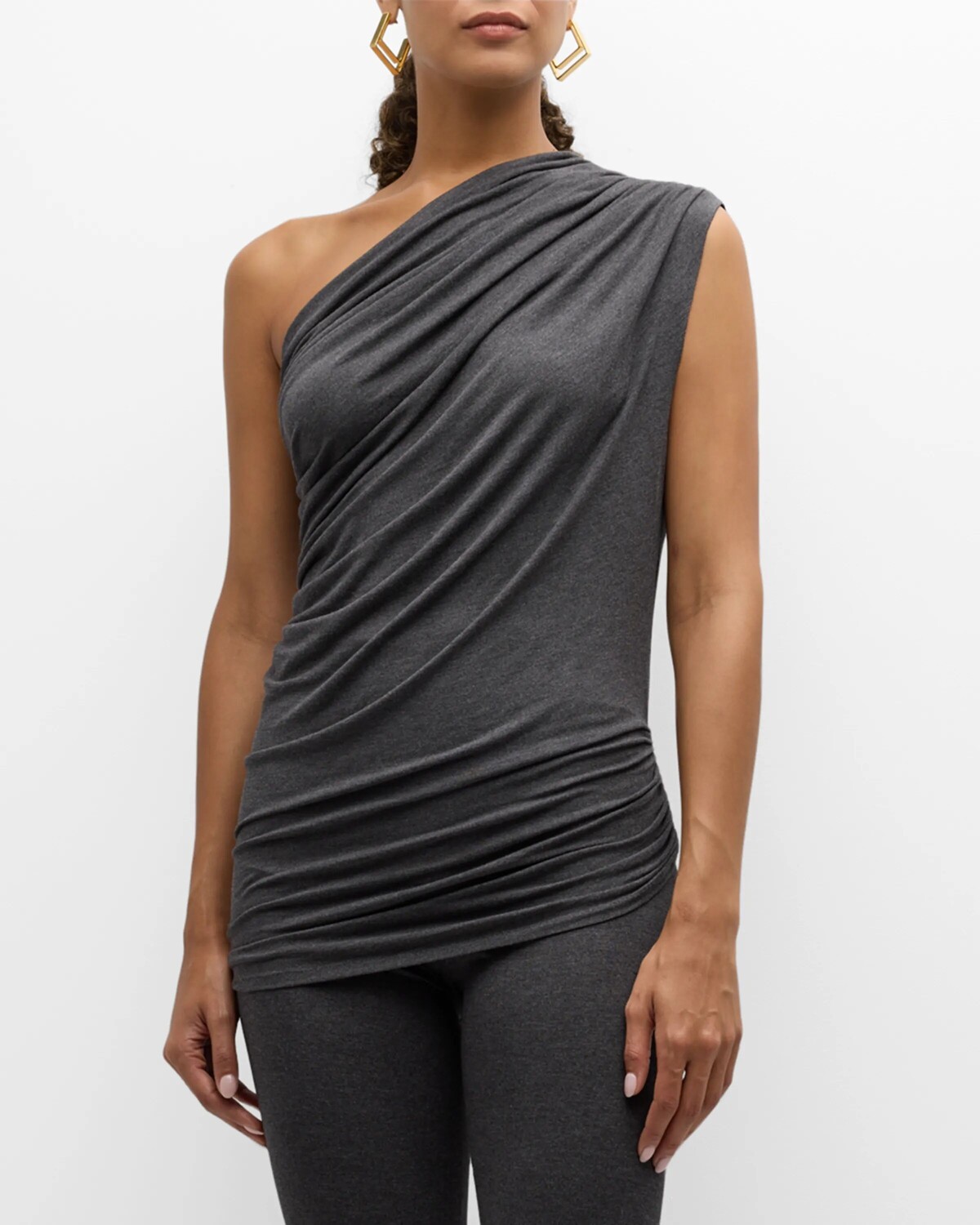 

Асимметричный топ с драпировкой Lazy Diana Norma Kamali, цвет Dark Grey