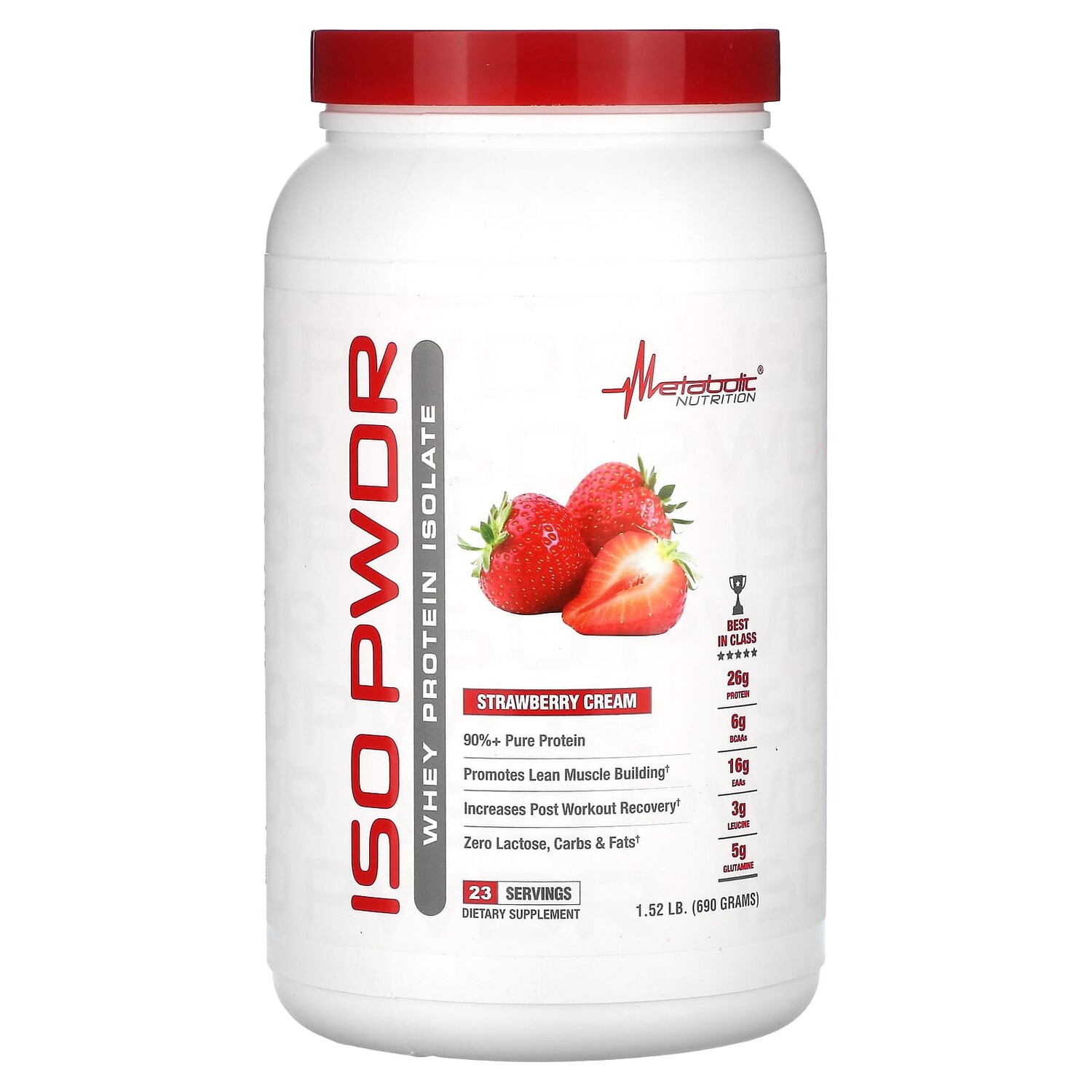 

ISOpwdr, изолят сывороточного протеина, клубничный крем, 690 г (1,52 фунта), Metabolic Nutrition