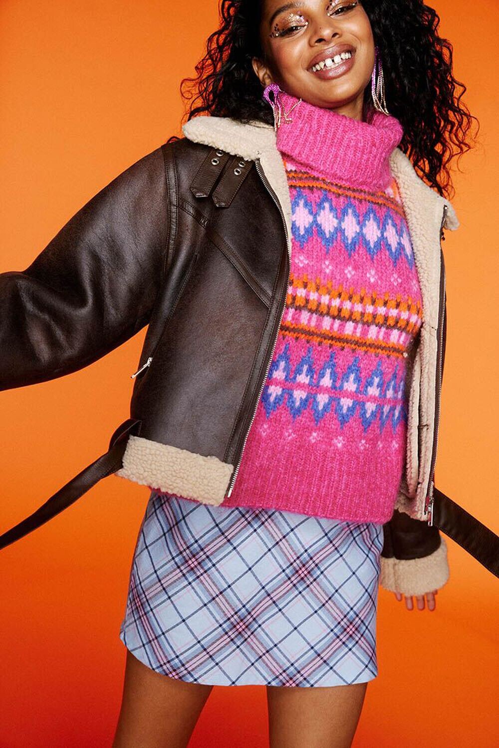 

Свитер с высоким воротником Fair Isle Forever 21, фуксия, Розовый