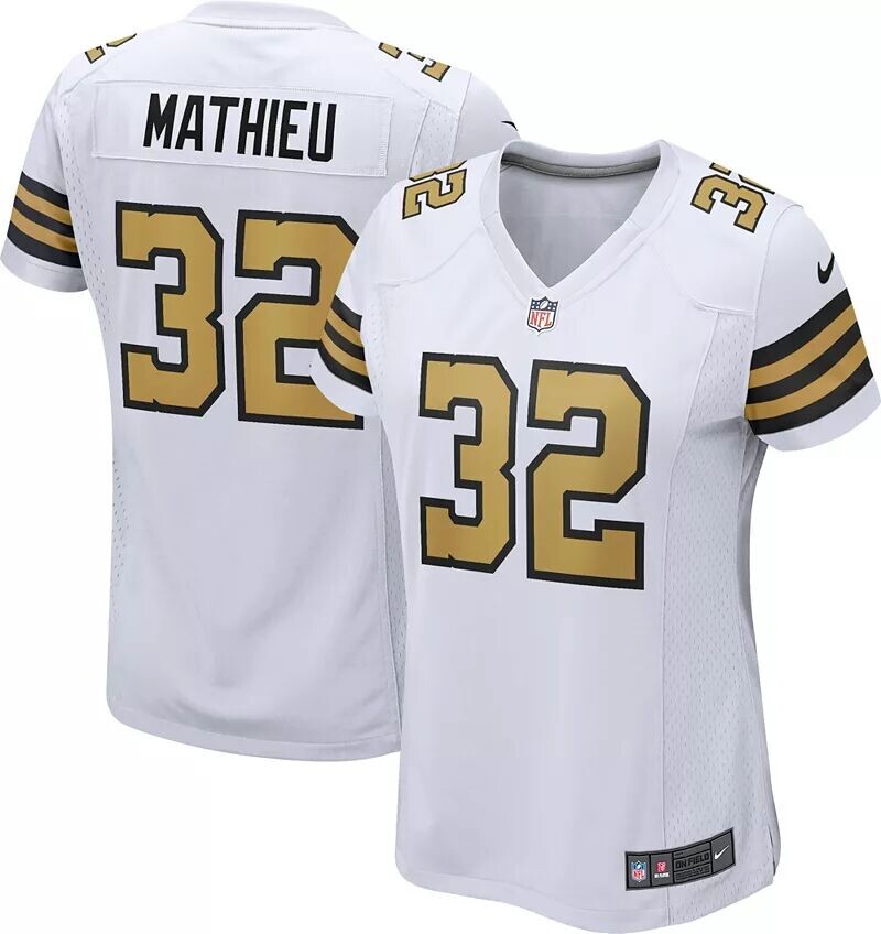

Женская футболка Nike New Orleans Saints Tyrann Mathieu #32 альтернативного белого цвета