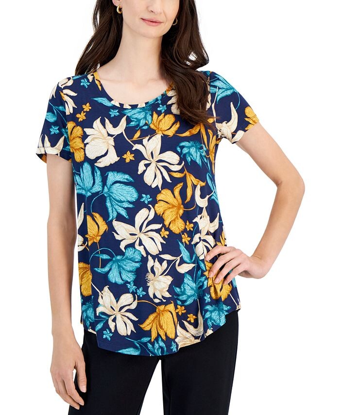 

Миниатюрный топ с закругленным краем и принтом JM Collection, цвет Blue Combo
