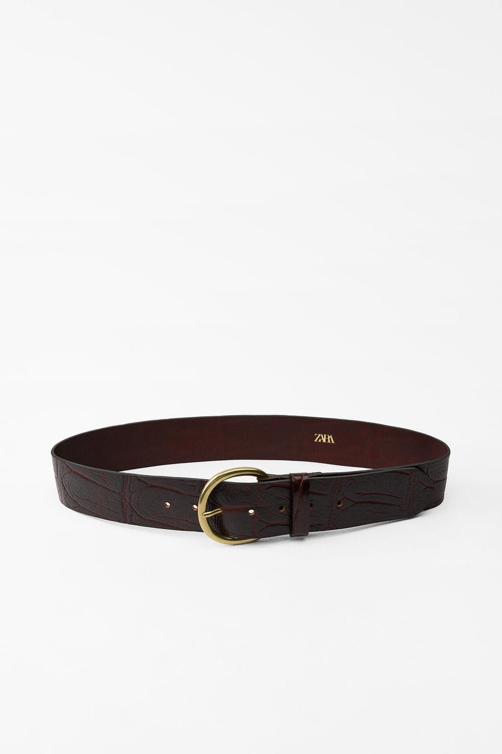 Ремень из тисненой кожи ZARA, бордовый