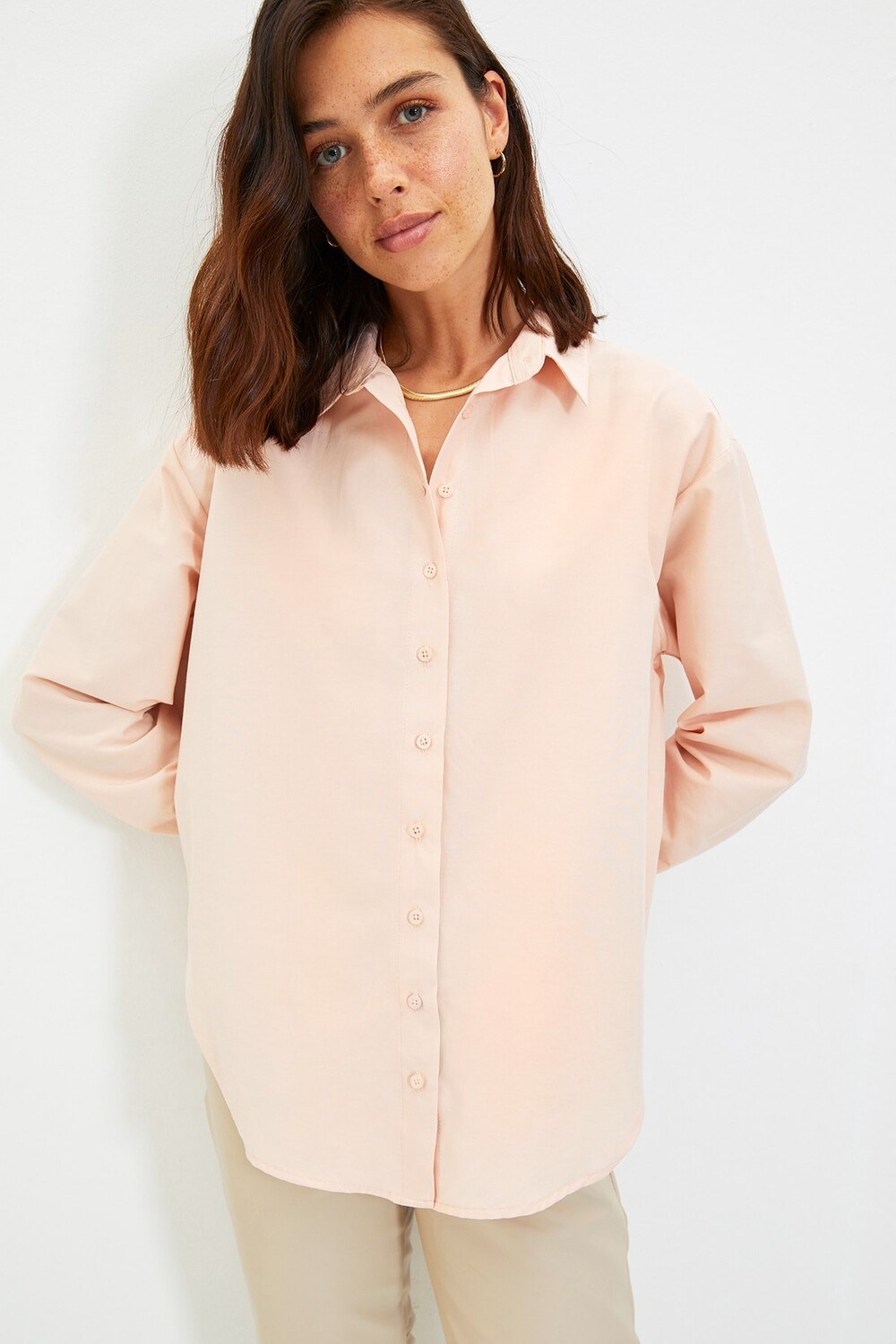 

Рубашка - Розовая - Oversize Trendyol, розовый