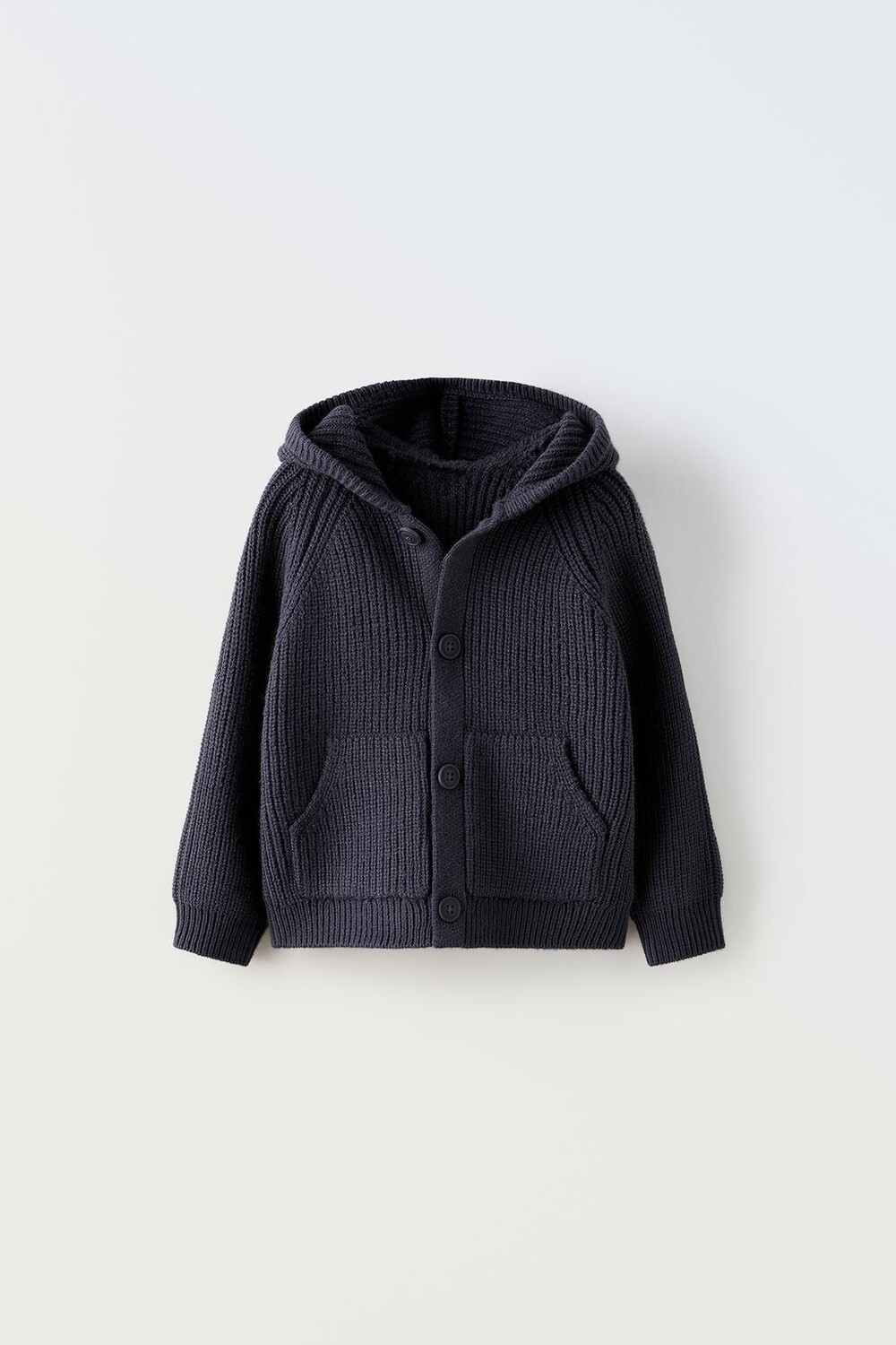 

Вязанный кардиган с капюшоном ZARA, серо-голубой, Синий