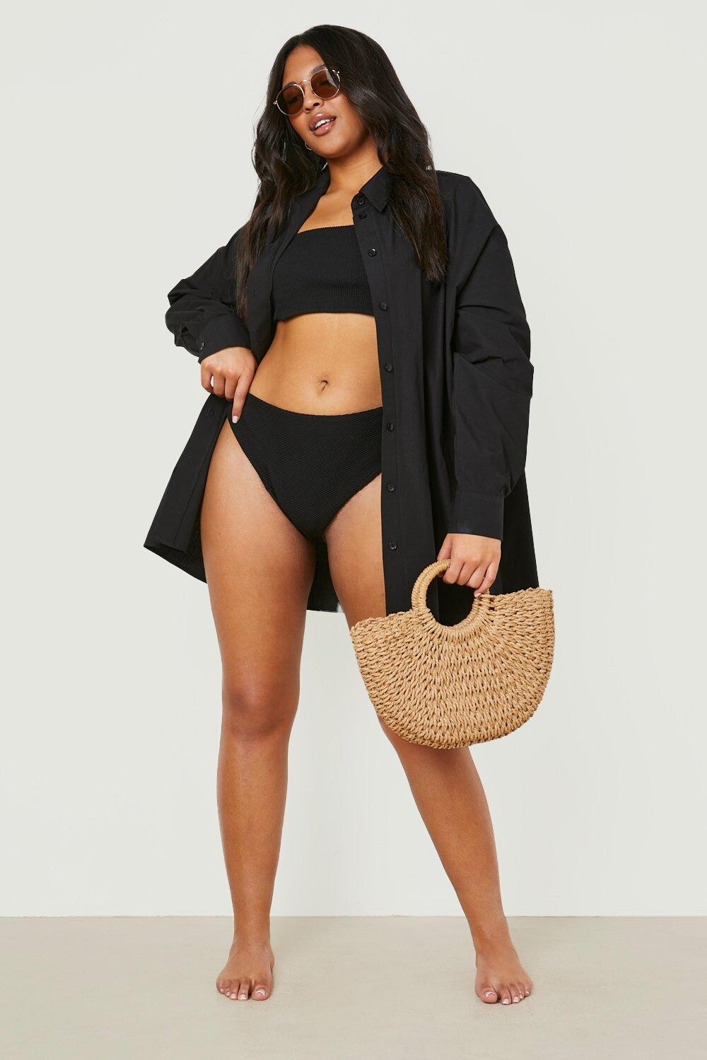 

Пляжная рубашка оверсайз из поплин Boohoo, черный