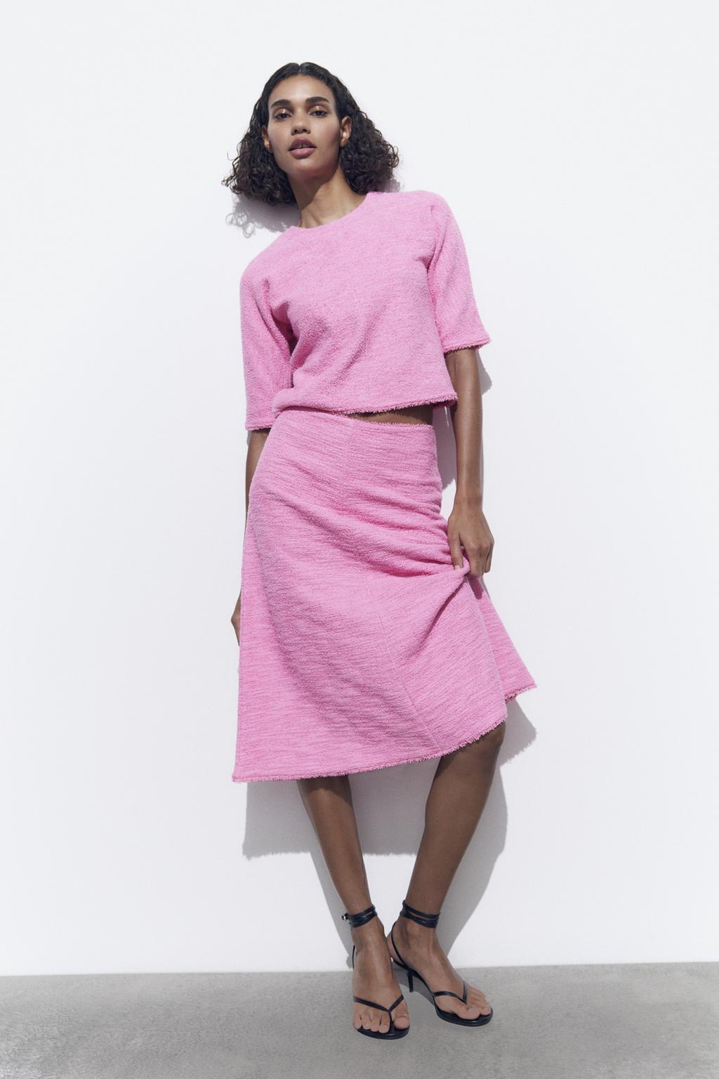 Юбка миди из текстурированного жаккарда ZARA, розовый юбка миди из фактурной ткани