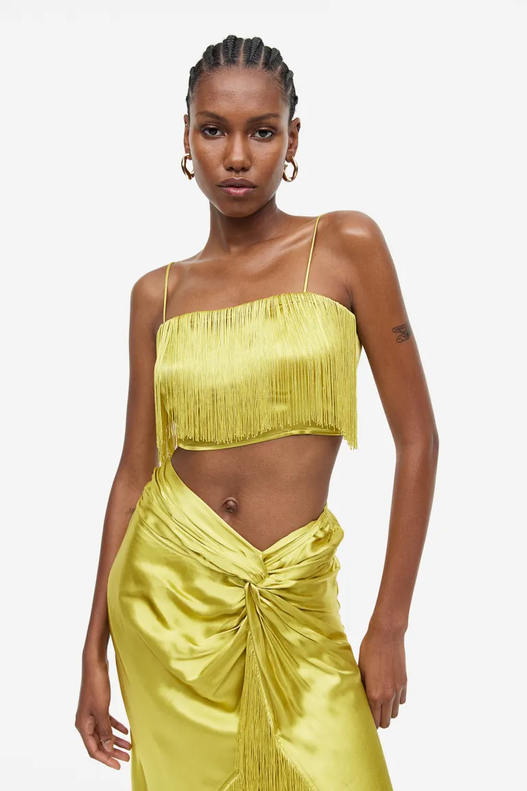 

Атласная юбка с бахромой H&M, желтый