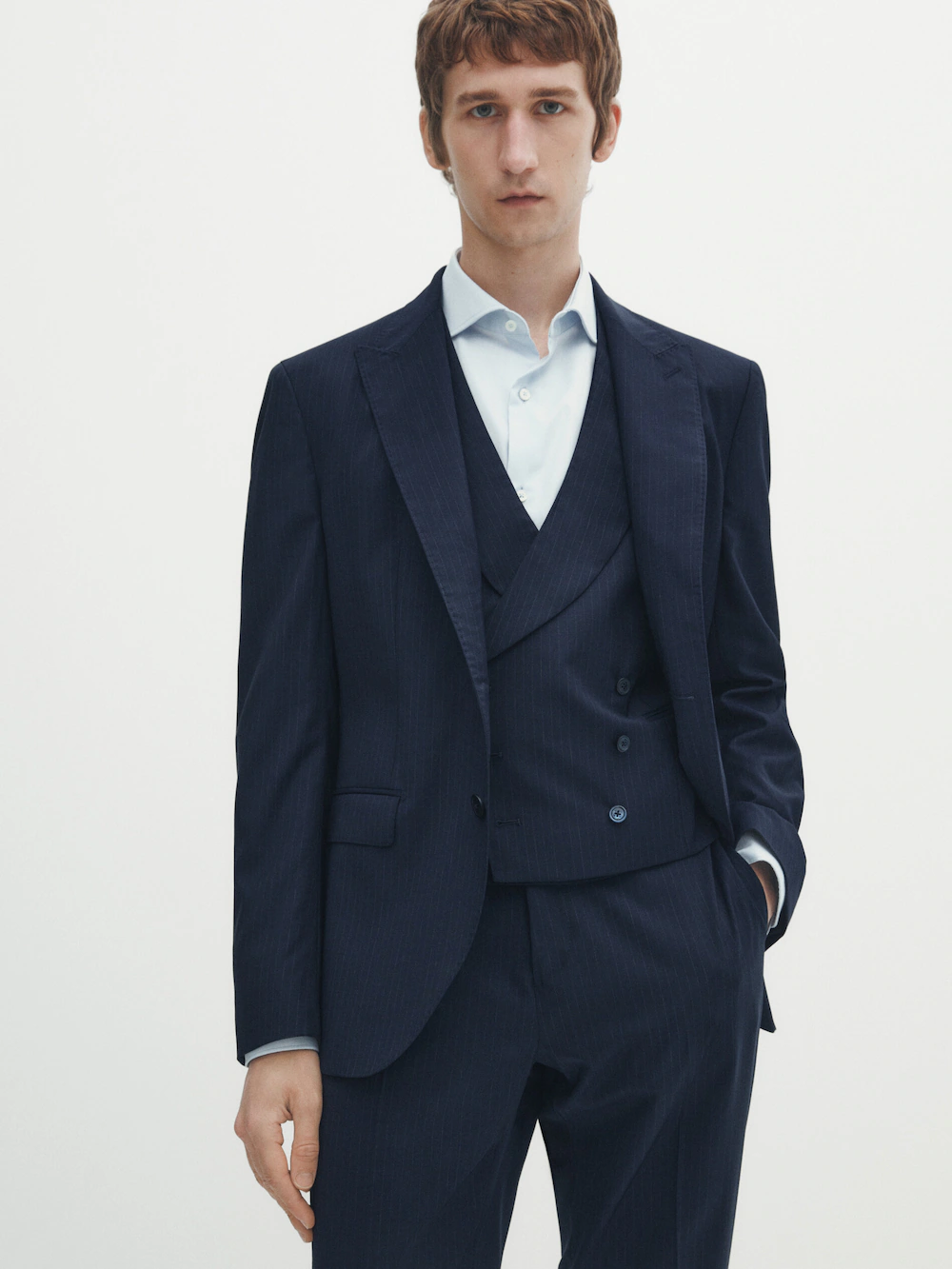 

Костюмный жилет из шерсти super 120's в полоску Massimo Dutti, синий