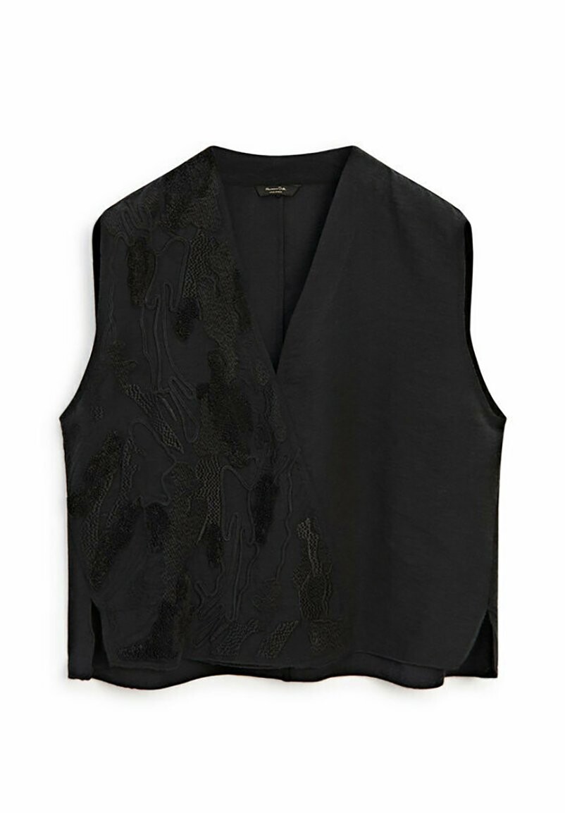 

Топ CROSSOVER WITH EMBROIDERED DETAIL Massimo Dutti, цвет black