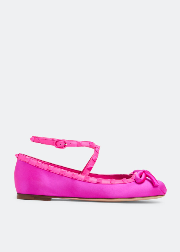 

Балетки Valentino Garavani Rockstud Satin Ballerinas, розовый