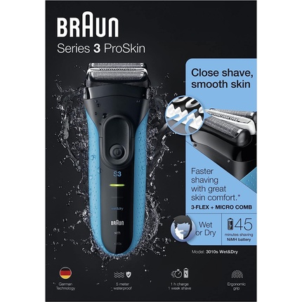 Электробритва Proskin Series 3 для мужчин с прецизионной головкой, беспроводная для влажной и сухой уборки 3010S, черная/синяя — какая? Большое значение, Braun электробритва braun series 3 proskin 3010s
