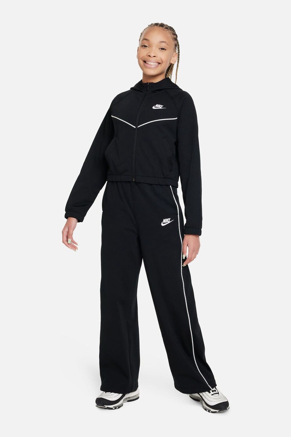 

Спортивный костюм с широкими штанинами и застежкой-молнией Nike, черный