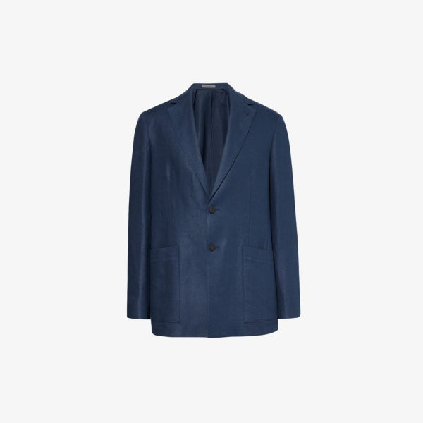 Однобортный льняной пиджак прямого кроя Corneliani, синий
