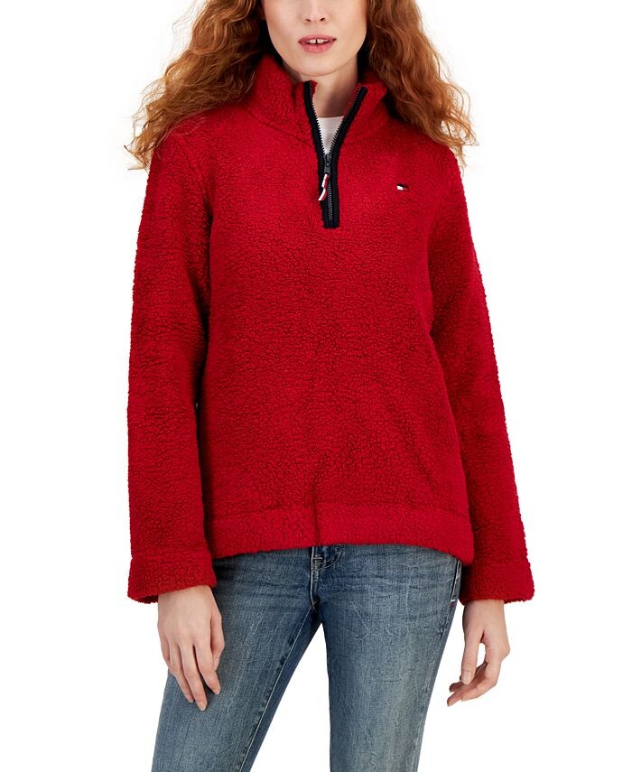 

Женский пуловер с логотипом и молнией 1/4 Tommy Hilfiger, красный