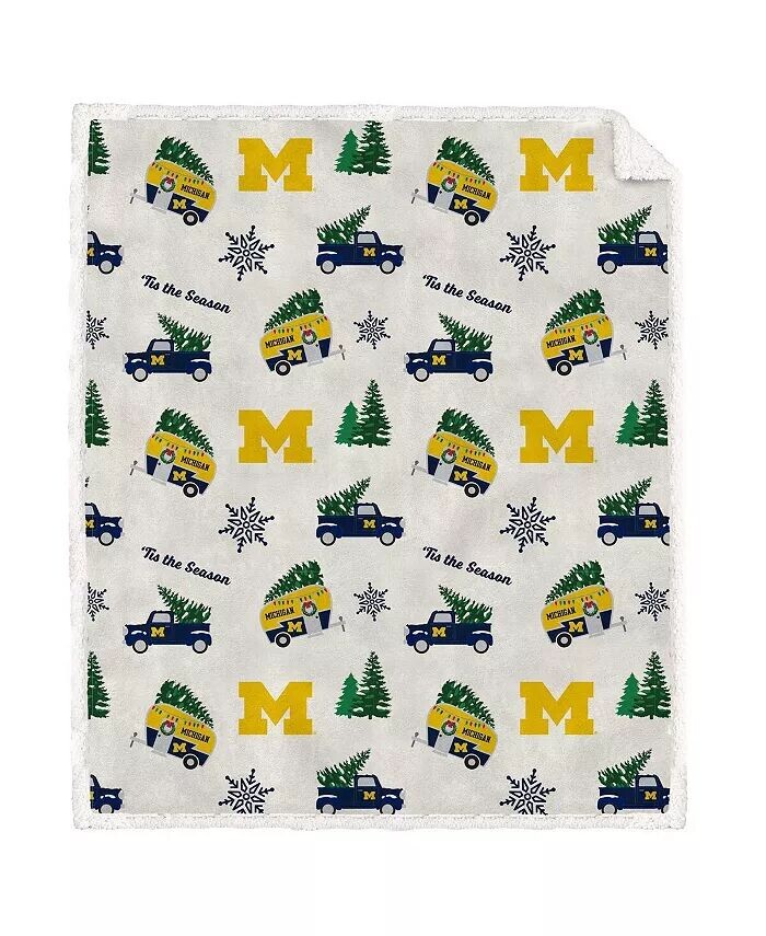 

Фланелевое флисовое одеяло из шерпы Michigan Wolverines Holiday Truck с повторением размером 50 x 60 дюймов Pegasus Home Fashions, белый