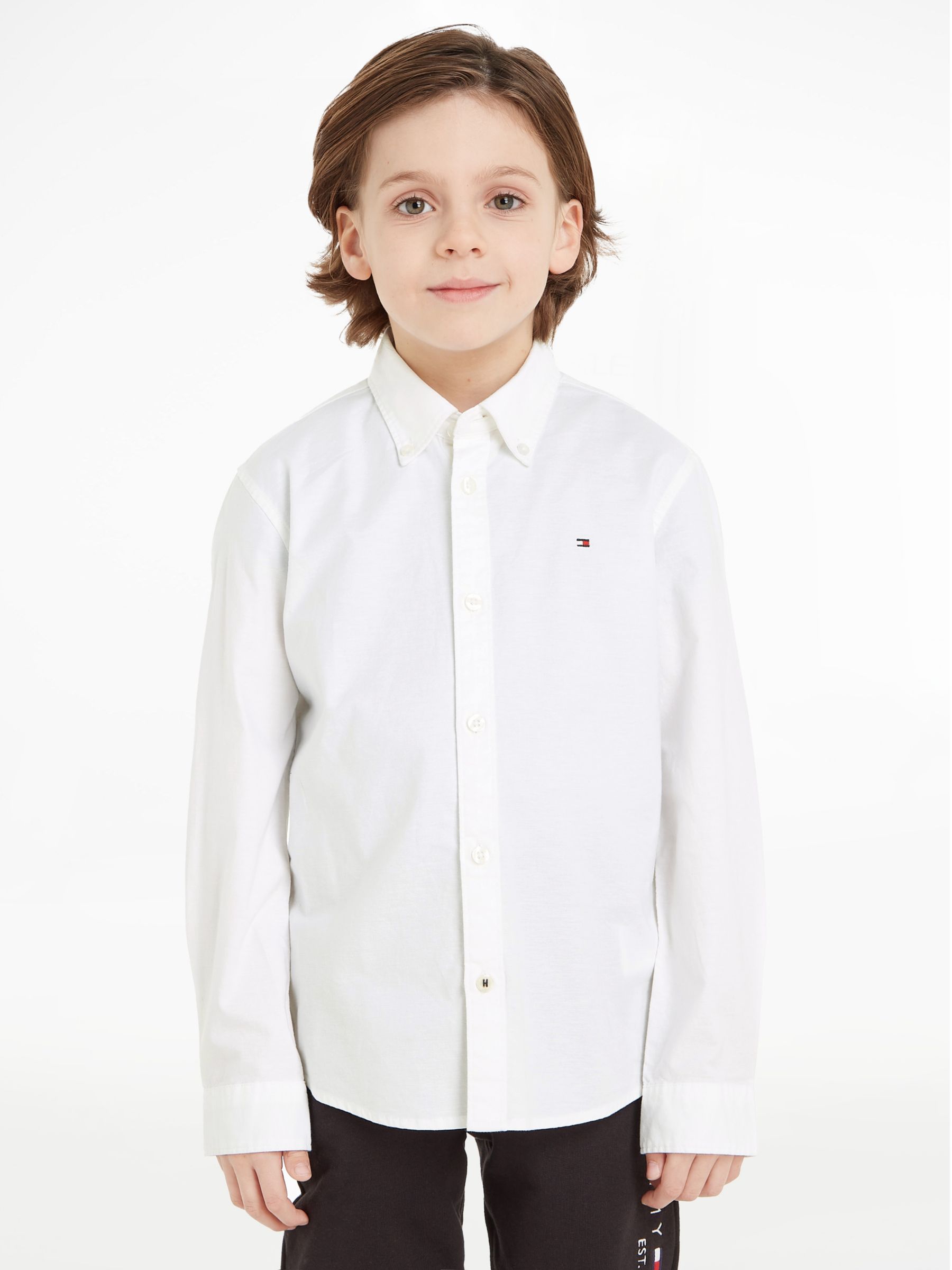 оксфордская рубашка с воротником стойкой zara черный Детская оксфордская рубашка из органического хлопка стрейч Tommy Hilfiger, белый