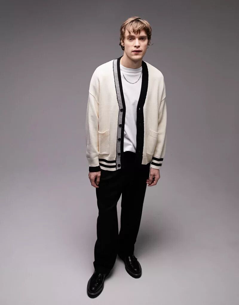 

Университетский кардиган оверсайз Topman цвета экрю