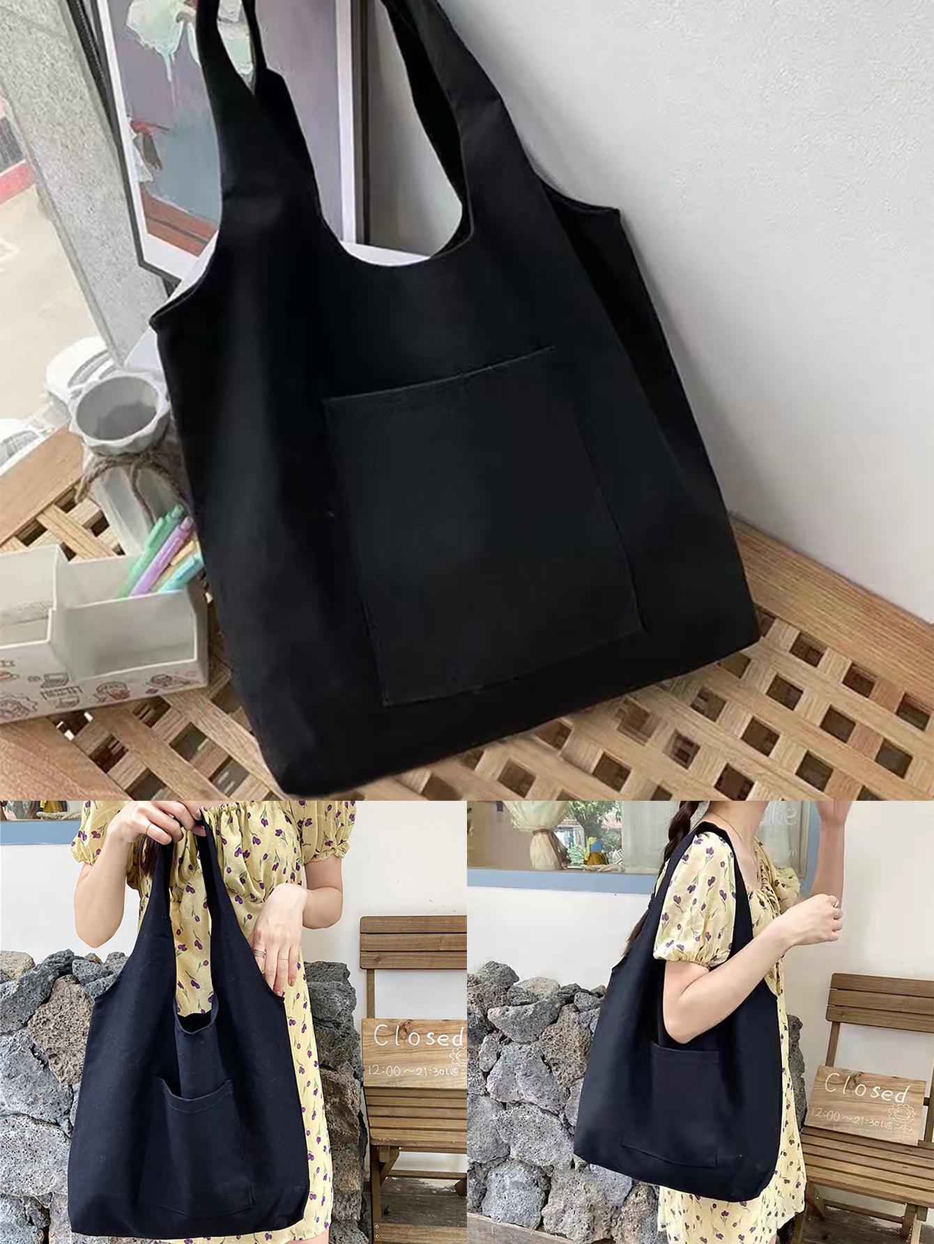 Женская сумка для покупок, Холстовая сумка, продуктовая сумка, складная, черный