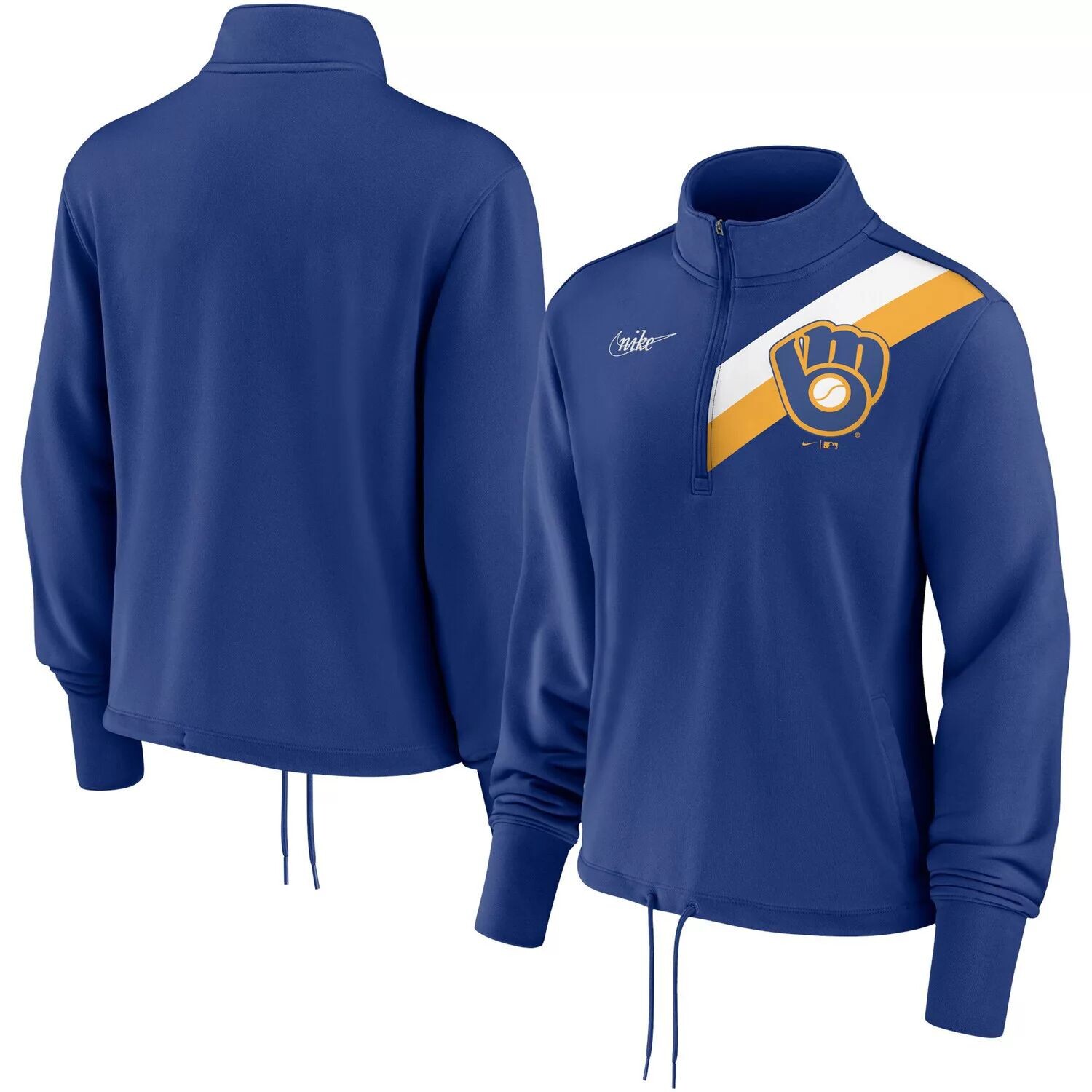 

Женский пуловер с молнией до половины длины Nike Royal Milwaukee Brewers 1982 Cooperstown Collection с перемоткой в ​​полоску Performance Nike