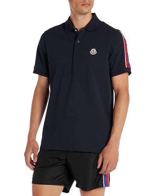 

Поло с короткими рукавами и логотипом в полоску Moncler, цвет Blue