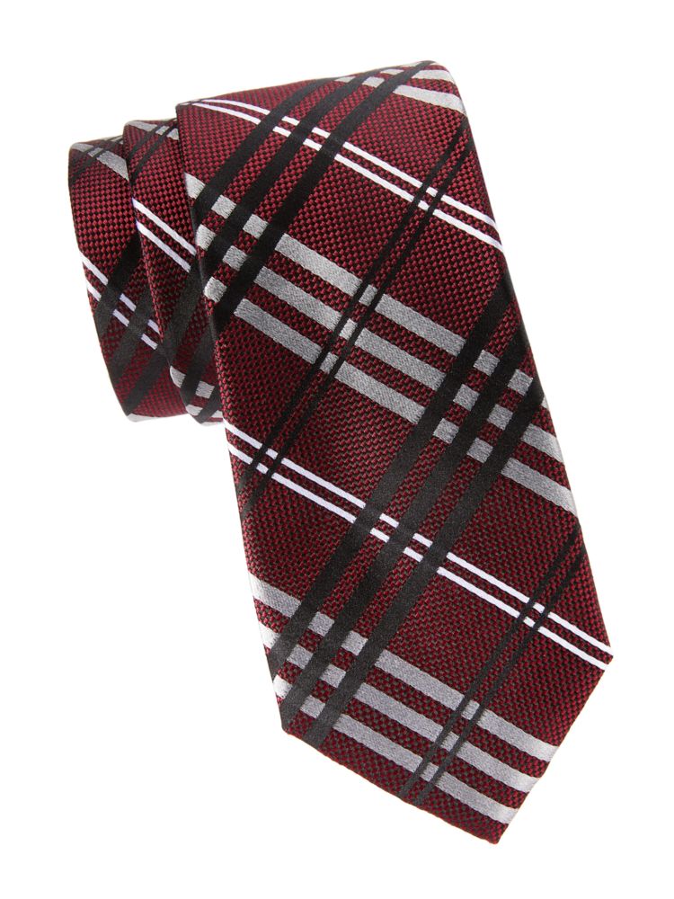 Шелковый галстук в клетку Saks Fifth Avenue, цвет Burgundy