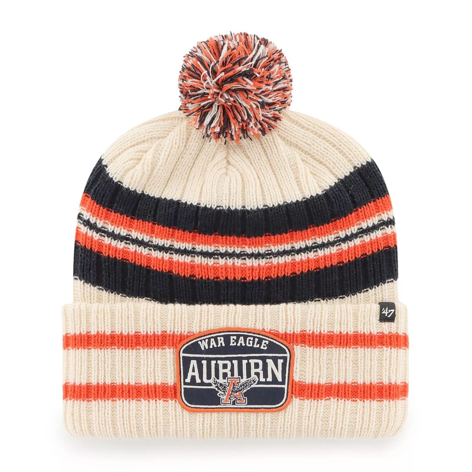 

Мужская вязаная шапка с манжетами и помпоном '47 Natural Auburn Tigers Hone Patch