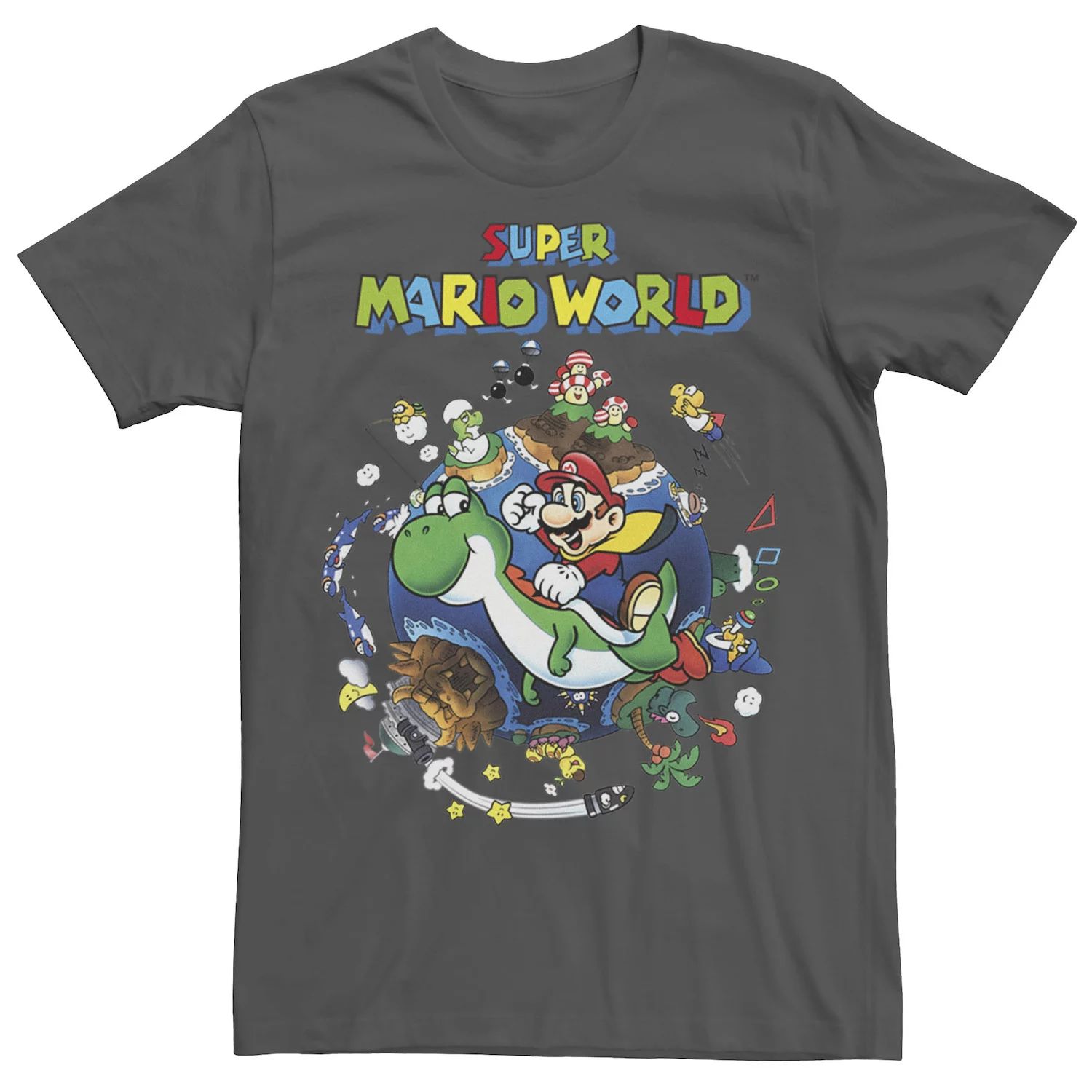 Мужская футболка Super Mario World Yoshi & Mario Round The World Licensed Character