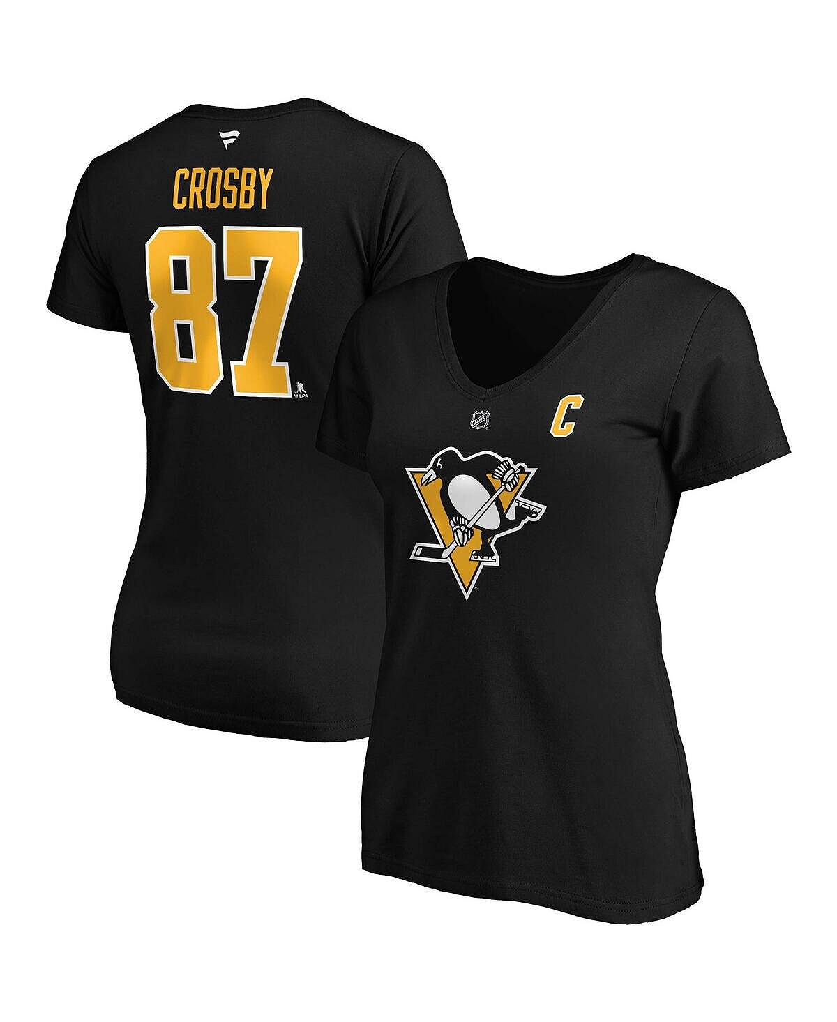 

Женская фирменная футболка Sidney Crosby Black Pittsburgh Penguins размера плюс с v-образным вырезом с именем и номером Fanatics, черный