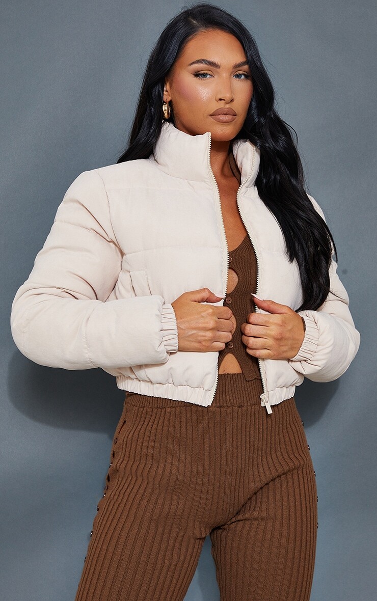 

PrettyLittleThing Укороченная куртка-пуховик Stone Peach Skin