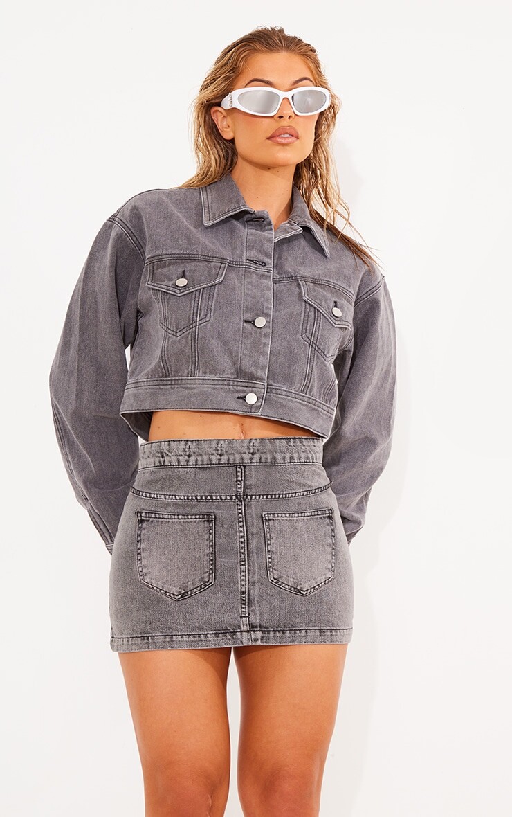 

PrettyLittleThing Укороченная джинсовая куртка свободного кроя серого цвета, Серый