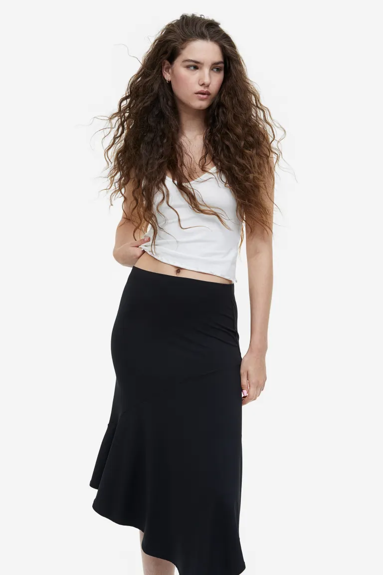 Асимметричная юбка из джерси H&M, черный