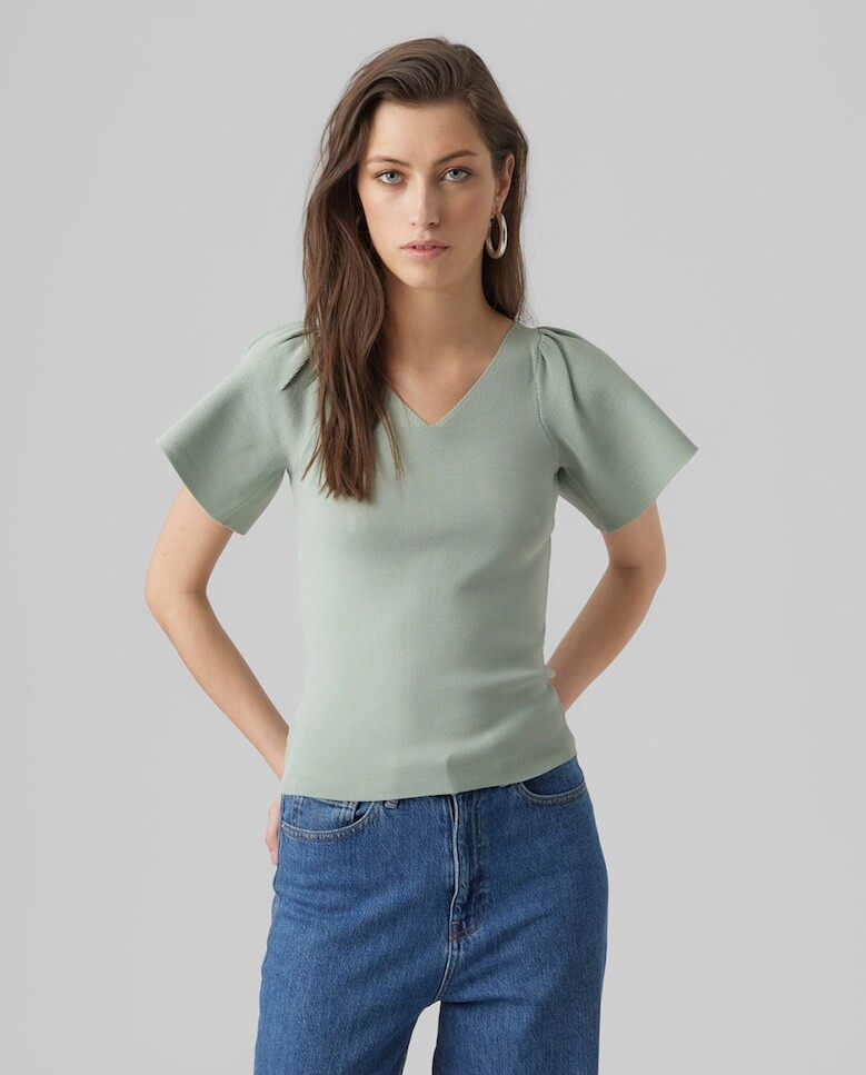 

Женский топ тонкой вязки с рюшами на рукавах Vero Moda, зеленый