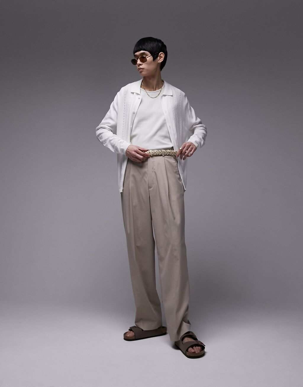 

Белая вязаная рубашка на пуговицах с пуантами Topman