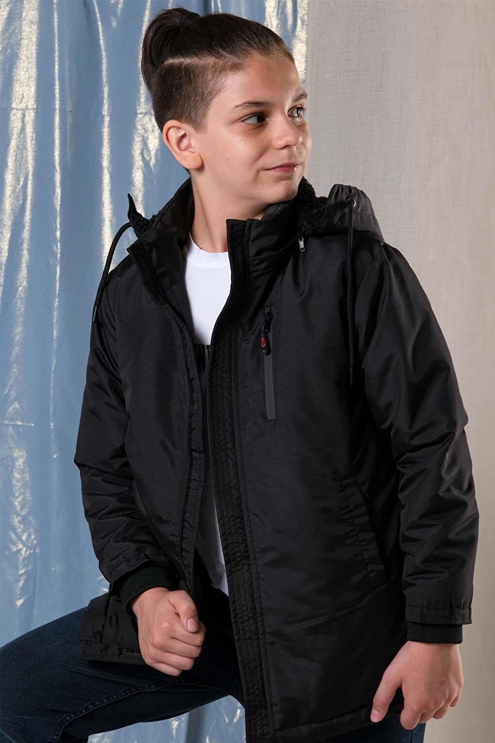Плотное длинное пальто для мальчика Pina Kids, черный