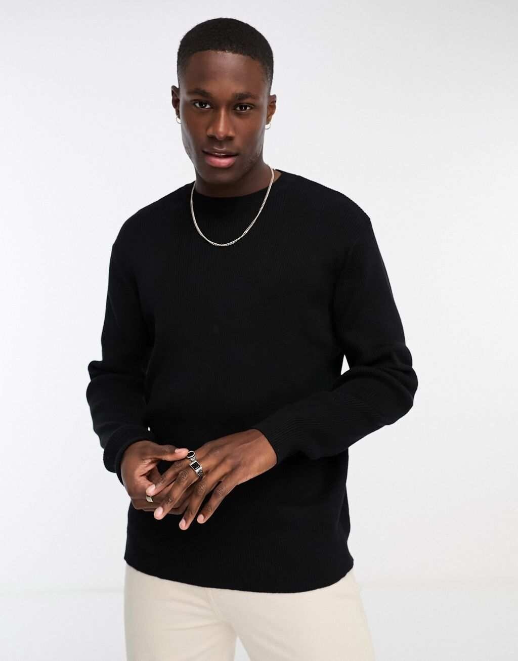 

Черный вязаный джемпер в рубчик оверсайз ASOS DESIGN