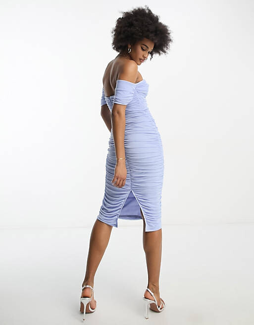 

Бледно-голубое платье миди из сетки-бандо ASOS DESIGN Tall, Синий