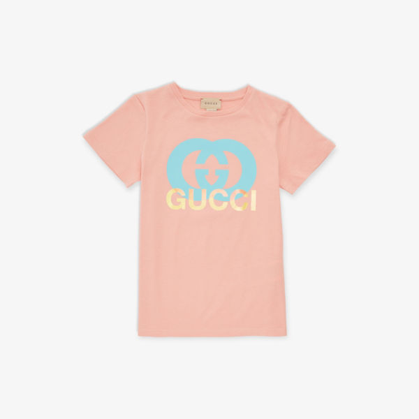Футболка из хлопкового джерси с логотипом 4–12 лет Gucci, цвет vintage rose/mc