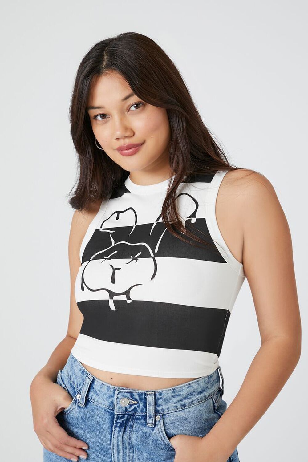 

Полосатая майка с рисунком кролика Forever 21, кремовый