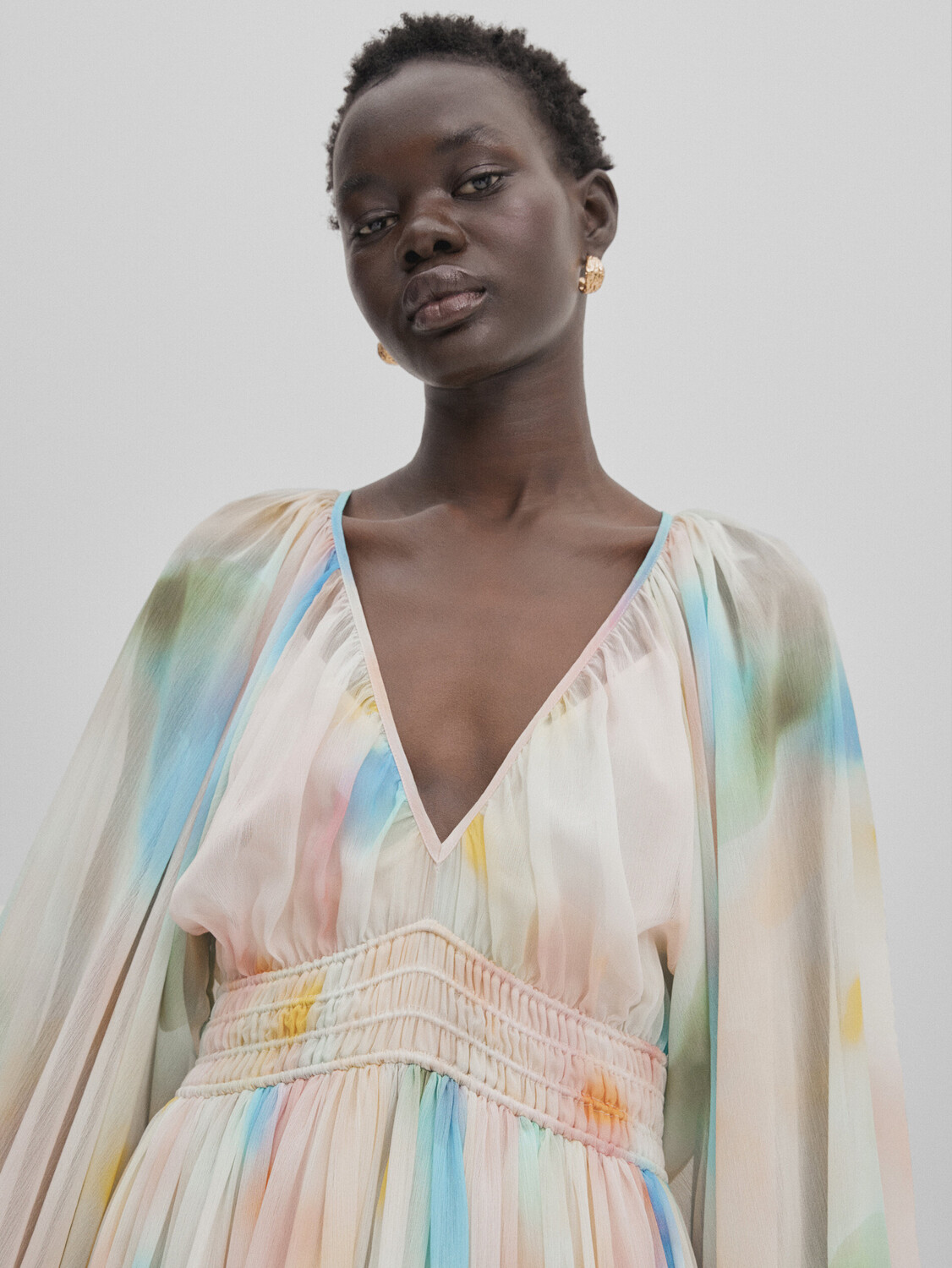 

Длинное платье с принтом Massimo Dutti, розовый