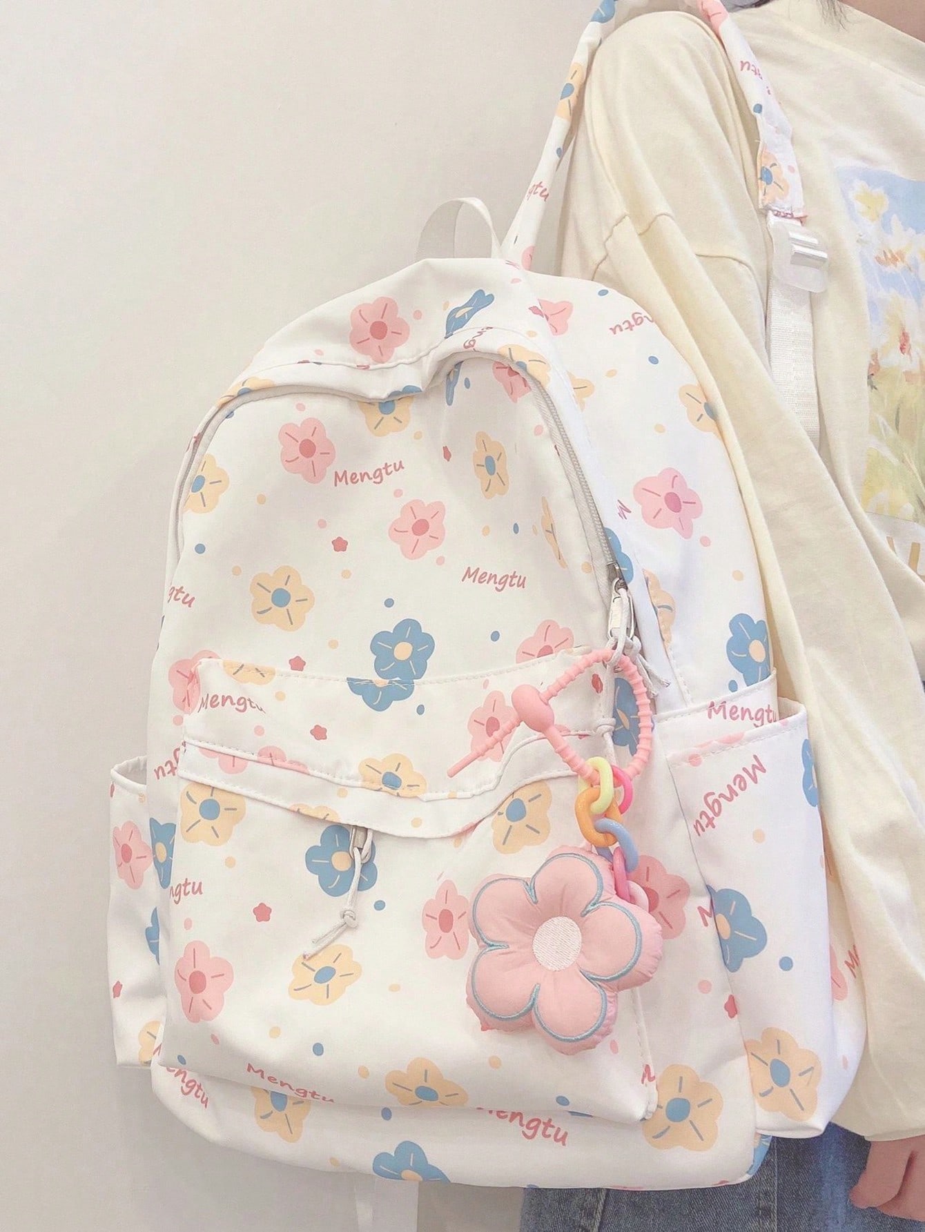 Рюкзак с милым цветным принтом и цветочной подвеской для девочек-подростков, многоцветный школьный ранец garten of banban для подростков детский рюкзак с мультяшным принтом повседневная детская сумка
