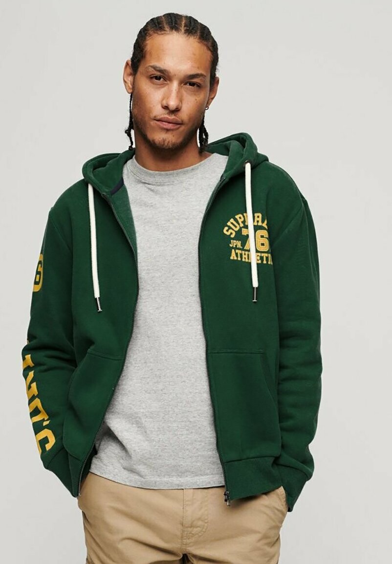 Толстовка на молнии ATHLETIC COLLEGE GRAPHIC Superdry, темно-зеленый