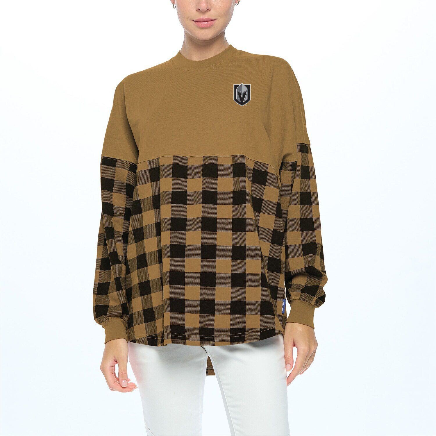 

Женская футболка с длинным рукавом в клетку Fanatics Gold Vegas Golden Knights в клетку Buffalo Fanatics