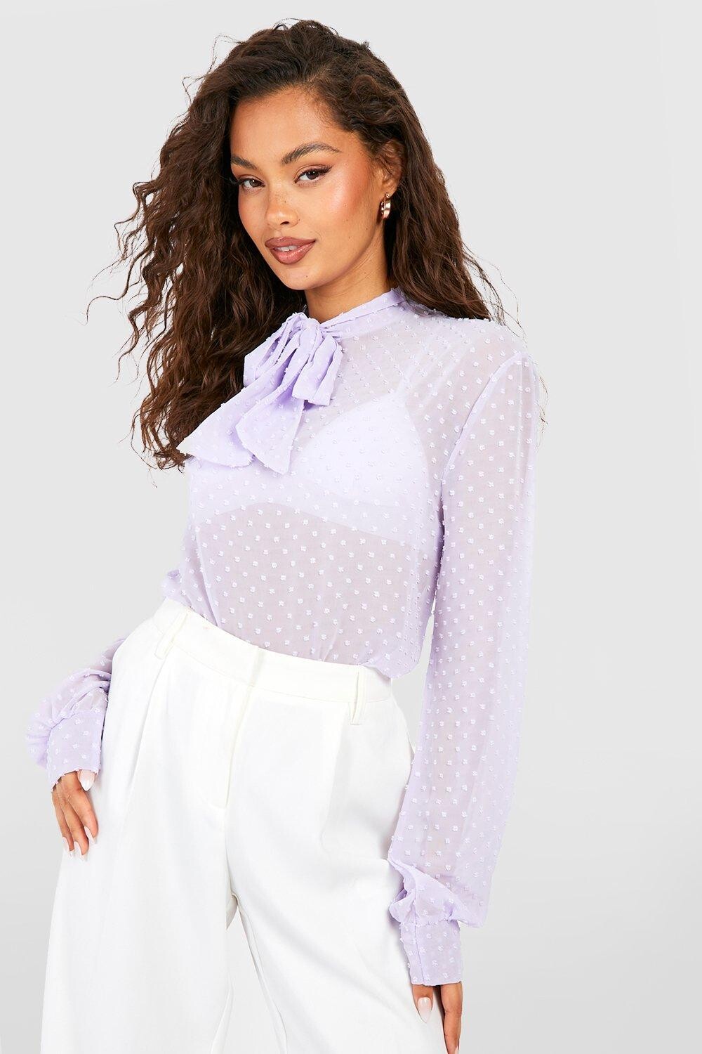 

Блузка с прозрачной сеткой добби с банком Boohoo, сиреневый