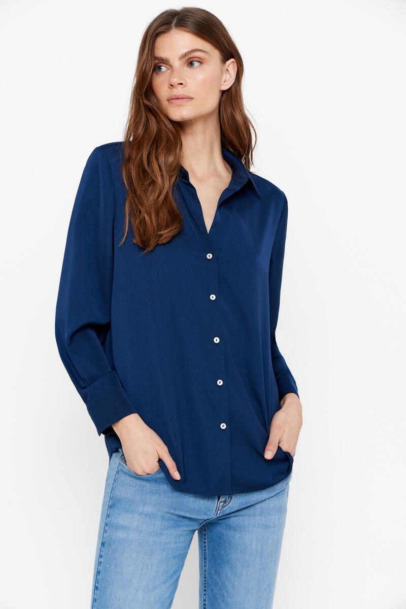 Атласная рубашка Cortefiel, темно-синий