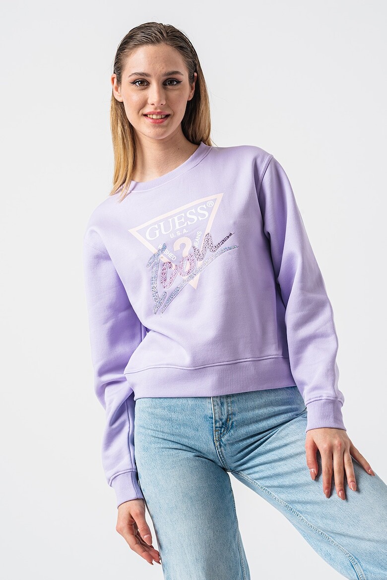 

Хлопковая толстовка с логотипом Guess, фиолетовый